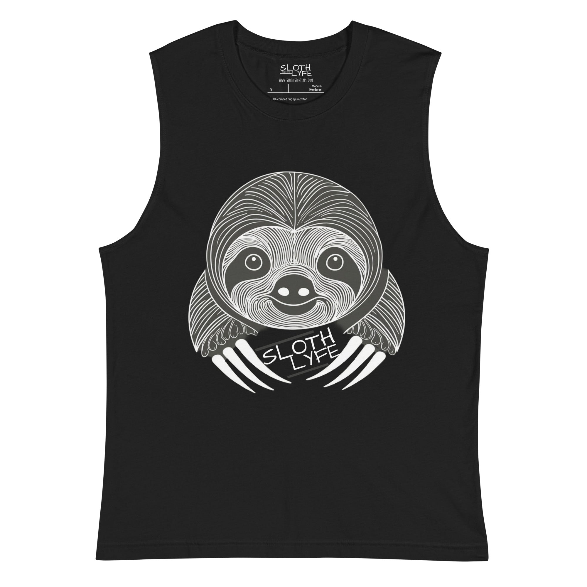 Sloth LYFE Muscle Tank – Black & White Logo Design – SLOTH ESSENTIALS