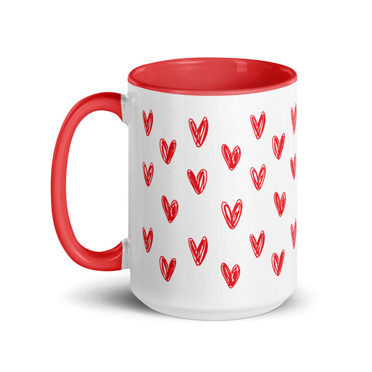 15 oz Red Heart Mug with bold red heart design, perfect for Valentine’s Day, microwave and dishwasher safe