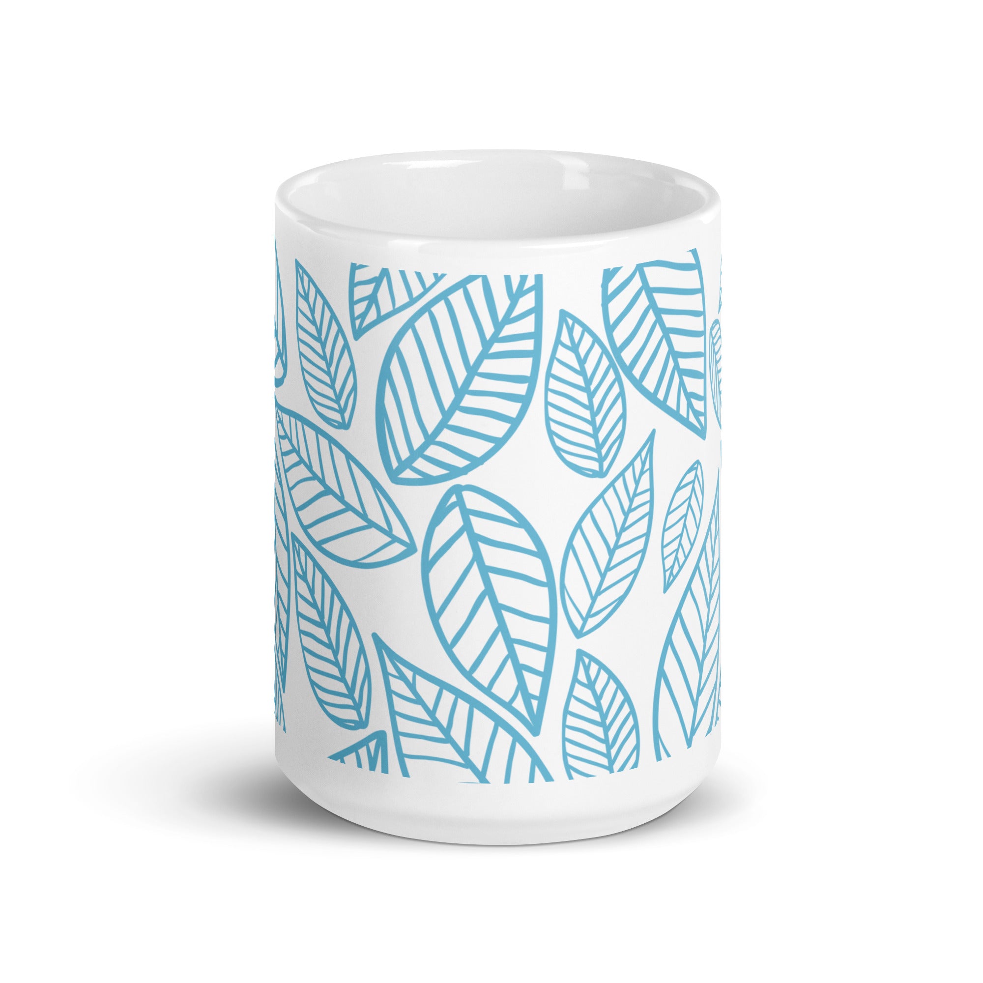 15 oz Serene Sips Blue Leaf Mug inspired by nature to promote relaxation while drinking tea 