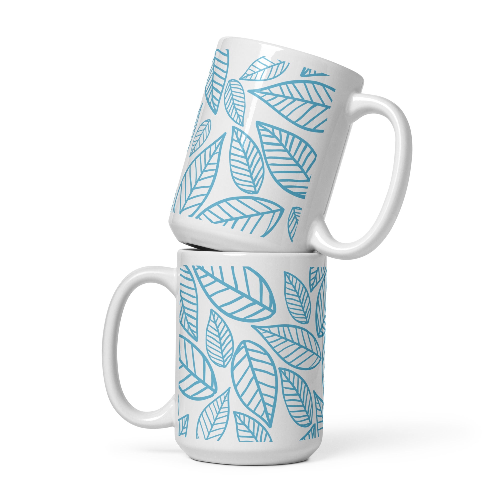 15 oz Serene Sips Blue Leaf Mug inspired by nature to promote relaxation while drinking tea 