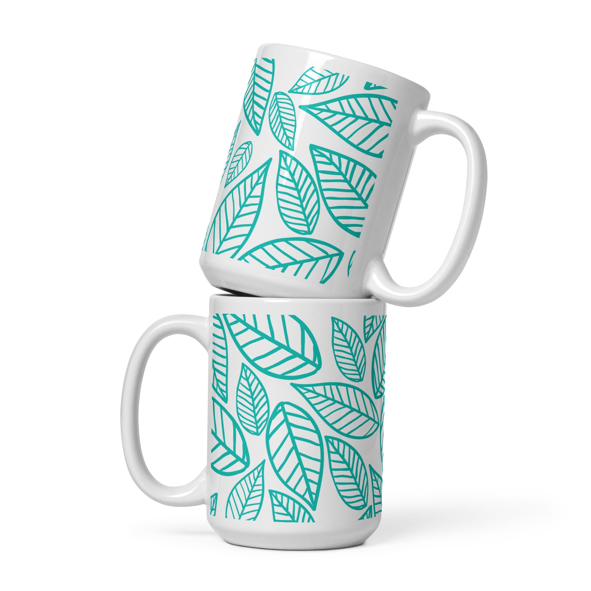 15 oz Serene Sips Green Leaf Mug inspired by nature to promote relaxation while drinking tea 