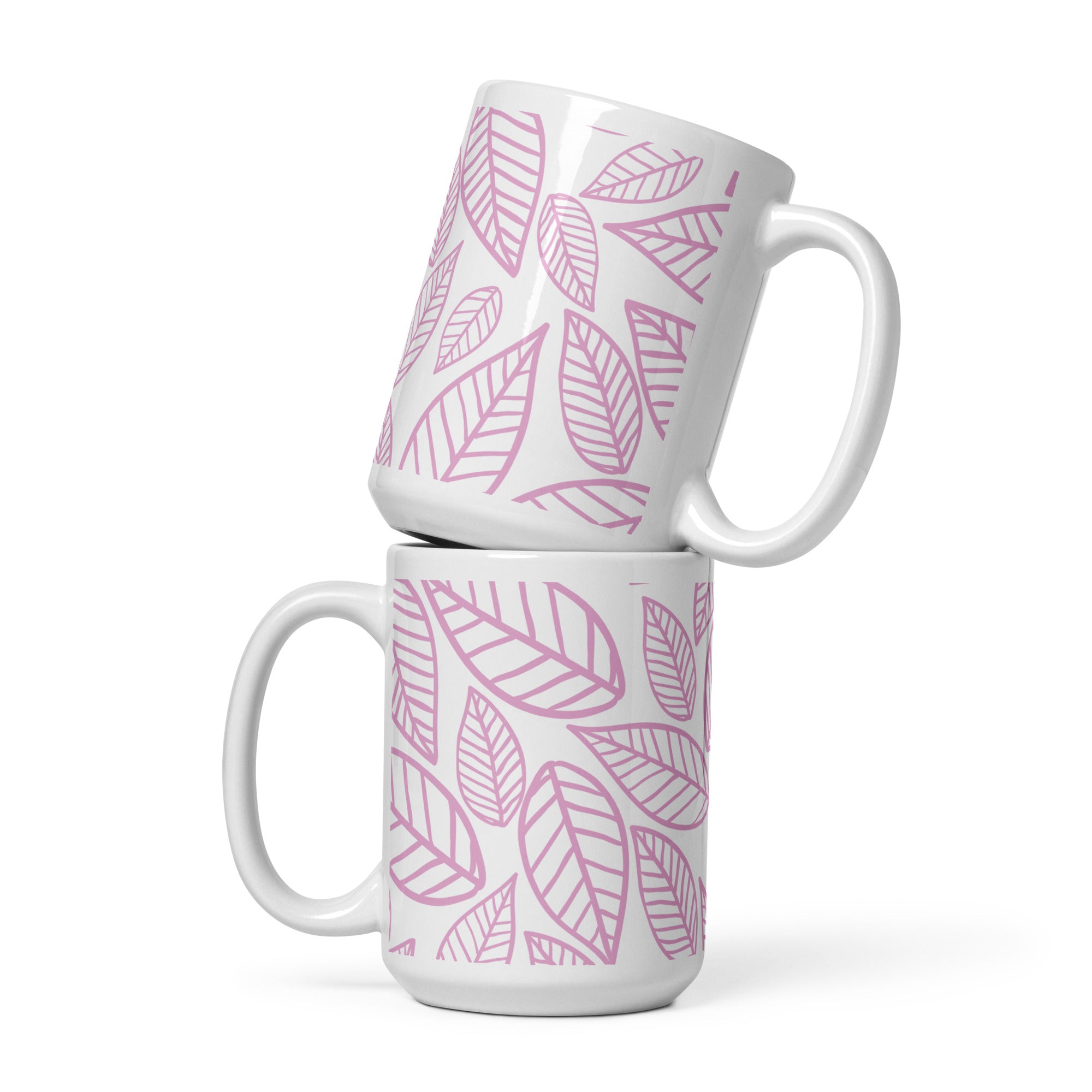 15 oz Serene Sips Pink Leaf Mug inspired by nature to promote relaxation while drinking tea
