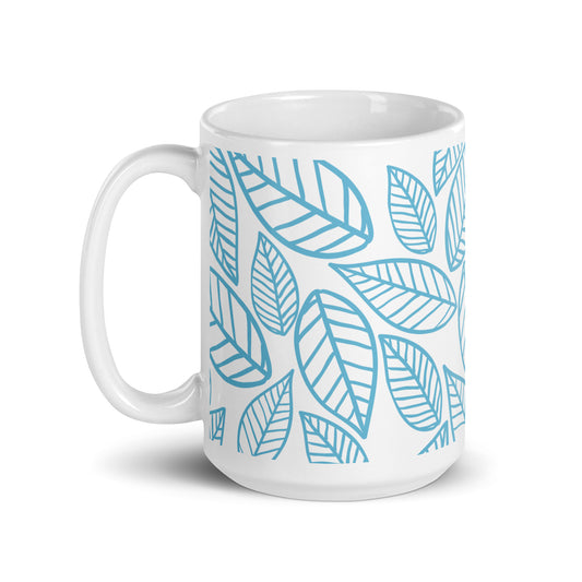 15 oz Serene Sips Blue Leaf Mug inspired by nature to promote relaxation while drinking tea 