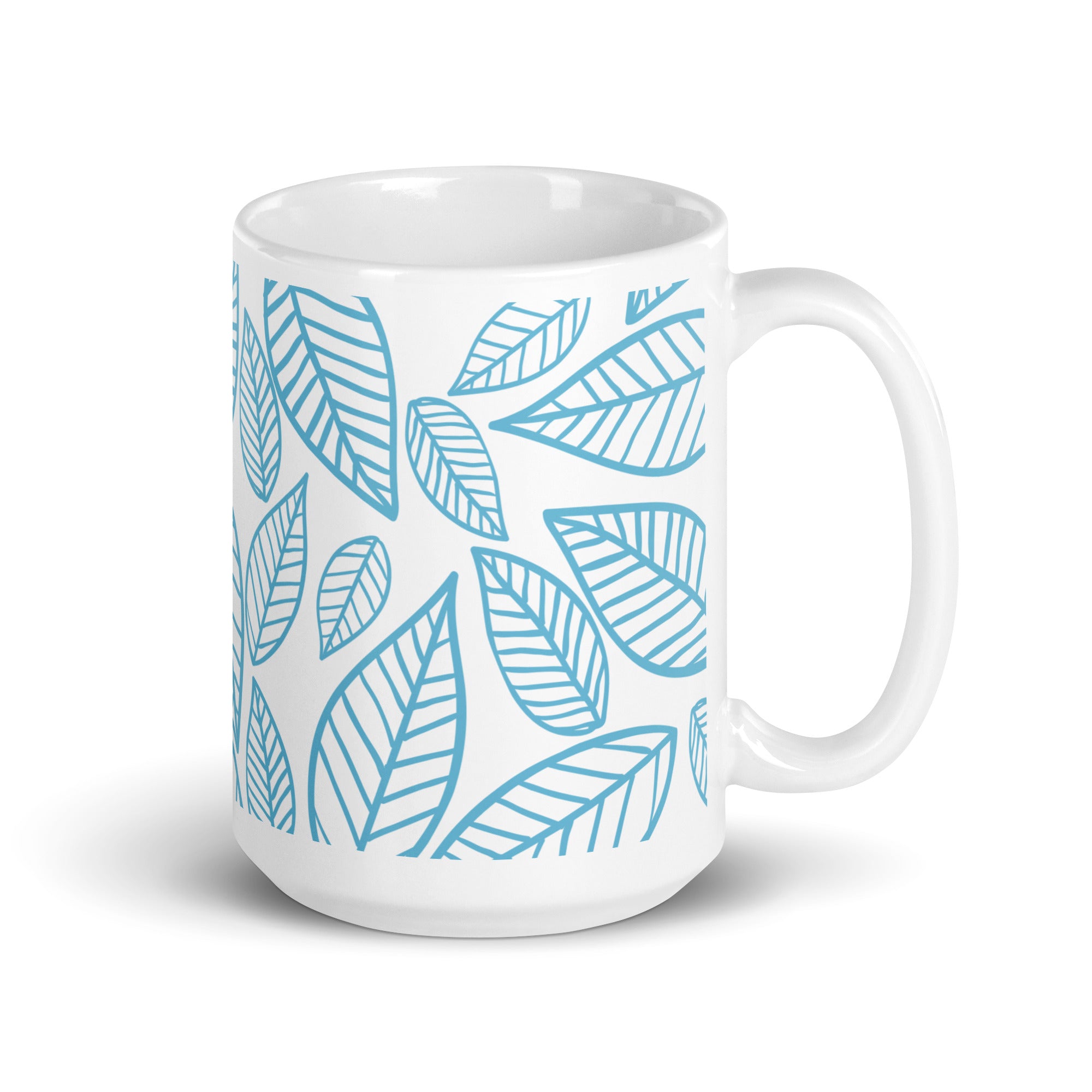 15 oz Serene Sips Blue Leaf Mug inspired by nature to promote relaxation while drinking tea 